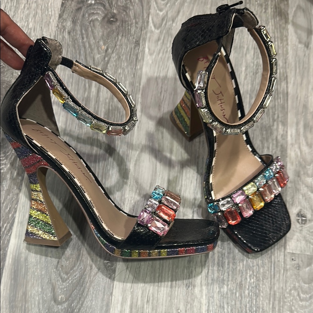 Betsey Johnson Black Heels with Embellished Straps